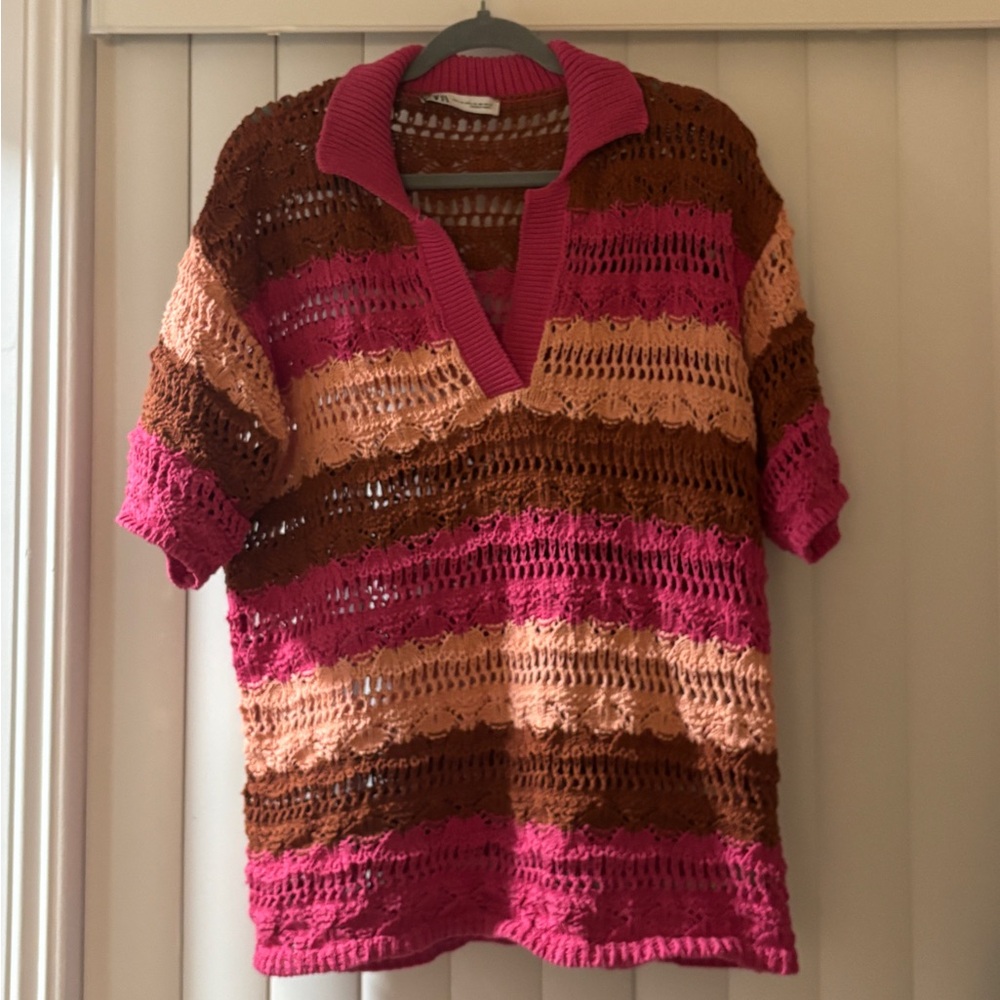 Zara striped sweater polo multi color L-XL